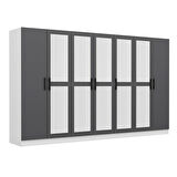 Minar Kale 7 Kapaklı 5 Aynalı 4 Çekmeceli Dolap Beyaz Antrasit 210CM