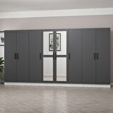 Minar Kale 8 Kapaklı 2 Aynalı 2 Çekmeceli Dolap Beyaz Antrasit 210CM