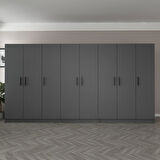 Minar Kale 8 Kapaklı 4 Çekmeceli Dolap Antrasit 210CM