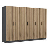 Minar Kale 6 Kapaklı 2 Çekmeceli Dolap Antrasit Dore 210CM