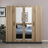 Minar Kale 4 Kapaklı 2 Aynalı 2 Çekmeceli Dolap Antrasit Dore 210CM