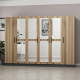 Minar Kale 6 Kapaklı 4 Aynalı 2 Çekmeceli Dolap Antrasit Dore 210CM