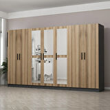 Minar Kale 7 Kapaklı 3 Aynalı 2 Çekmeceli Dolap Antrasit Dore 210CM