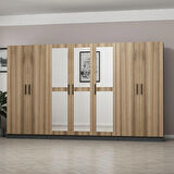 Minar Kale 7 Kapaklı 3 Aynalı 2 Çekmeceli Dolap Antrasit Dore 210CM