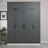 Minar Kale 4 Kapaklı 2 Çekmeceli Dolap Ve Yüklük Beyaz Antrasit 235CM