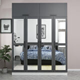 Minar Kale 4 Kapaklı 4 Aynalı 2 Ç Dolap ve Yüklük Beyaz Antrasit 235CM