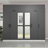 Minar Kale 6 Kapaklı 2 Aynalı 2 Ç Dolap Ve Yüklük Beyaz Antrasit 235CM