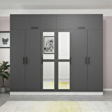 Minar Kale 6 Kapaklı 2 Aynalı 4 Ç Dolap Ve Yüklük Beyaz Antrasit 235CM