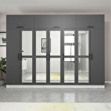 Minar Kale 7 Kapaklı 5 Aynalı 2 Ç Dolap Ve Yüklük Beyaz Antrasit 235CM