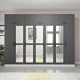 Minar Kale 7 Kapaklı 5 Aynalı 4 Ç Dolap Ve Yüklük Beyaz Antrasit 235CM