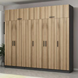 Minar Kale 6 Kapaklı 2 Çekmeceli Dolap Ve Yüklük Antrasit Dore 235CM