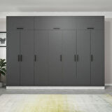 Minar Kale 7 Kapaklı 4 Çekmeceli Dolap Ve Yüklük Beyaz Antrasit 255CM