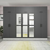 Minar Kale 7 Kapaklı 3 Aynalı 2 Ç Dolap Ve Yüklük Beyaz Antrasit 255CM