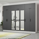 Minar Kale 7 Kapaklı 3 Aynalı 4 Ç Dolap Ve Yüklük Beyaz Antrasit 255CM