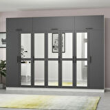 Minar Kale 7 Kapaklı 5 Aynalı 4 Ç Dolap Ve Yüklük Beyaz Antrasit 255CM