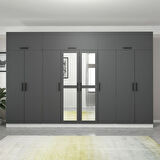 Minar Kale 8 Kapaklı 2 Aynalı 2 Ç Dolap Ve Yüklük Beyaz Antrasit 255CM