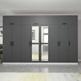 Minar Kale 8 Kapaklı 2 Aynalı 4 Ç Dolap Ve Yüklük Beyaz Antrasit 255CM