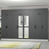 Minar Kale 8 Kapaklı 2 Aynalı 4 Ç Dolap Ve Yüklük Beyaz Antrasit 255CM