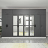 Minar Kale 8 Kapaklı 4 Aynalı 4 Ç Dolap Ve Yüklük Beyaz Antrasit 255CM