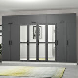 Minar Kale 8 Kapaklı 4 Aynalı 4 Ç Dolap Ve Yüklük Beyaz Antrasit 255CM