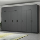 Minar Kale 8 Kapaklı 2 Çekmeceli Dolap Ve Yüklük Antrasit 255CM