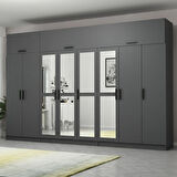 Minar Kale 8 Kapaklı 4 Aynalı 4 Ç Dolap Ve Yüklük Antrasit 255CM