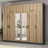 Minar Kale 6 Kapaklı 2 Aynalı 2 Ç Dolap Ve Yüklük Antrasit Dore 255CM