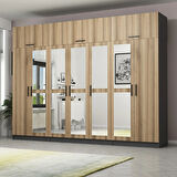 Minar Kale 7 Kapaklı 5 Aynalı 2 Ç Dolap Ve Yüklük Antrasit Dore 255CM