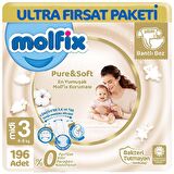 Molfix Pure Soft 3 Numara Midi 2x98'li Bel Bantlı Bez