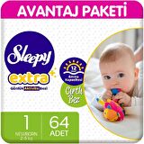 Sleepy Extra 1 Numara Yenidoğan 64'lü Cırtlı Bez