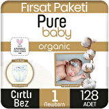 Pure Baby Organik Pamuklu Bebek Bezi 1 Beden Yenidogan 64*2 128 Adet