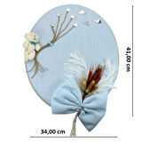 Kuru Çiçek Tanzimli, Ayıcıklı, İsimli Oval Kapı Süsü, Mavi