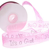 Organze Kurdele, Boy / Girl - 2,5 cm x 23 mt - Renk Seçenekli - PEMBE