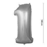 1 Yaş Rakam Folyo Balon, 100 cm - Gümüş