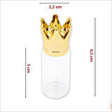 Cam Tüp Şişe 6,5cm x 2,2cm, Kral Tacı Altın Kapaklı - 1 Adet