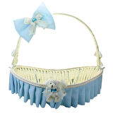 Saplı Oval Kumaş Süslü Sepet, 36 cm, Orta Boy Mavi