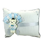 Takı Yastığı, Keten Kumaş Mavi & Gümüş