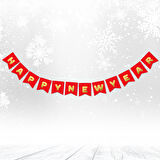 Happy New Year Banner, Altın Baskılı Kırmızı - 2.00 mt