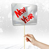 New Year, Metalik Karton Konuşma Balonu Çubuğu - Gümüş