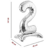 2 Rakam Ayaklı Folyo Balon, 65 cm - Gümüş