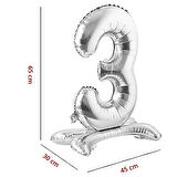 3 Rakam Ayaklı Folyo Balon, 65 cm - Gümüş