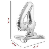 4 Rakam Ayaklı Folyo Balon, 65 cm - Gümüş