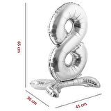 8 Rakam Ayaklı Folyo Balon, 65 cm - Gümüş