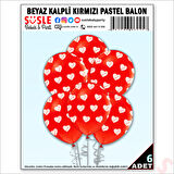 Beyaz Kalpli Kırmızı Pastel Balon, 30cm x 6 Adet