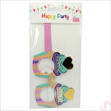 Happy Birthday Karton Gözlük, 15cm x 10cm x 6 Adet - Pembe