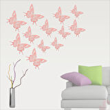3 Boyutlu Kelebek, Karton Sticker 12 Adet - Pembe