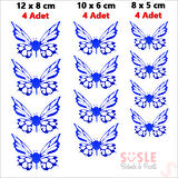 3 Boyutlu Kelebek, Karton Sticker 12 Adet - Metalik Lacivert