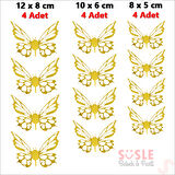 3 Boyutlu Kelebek, Karton Sticker 12 Adet - Metalik Altın