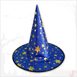 Yıldız Desenli Hallloween Cadı Şapkası, 38cm - Lacivert