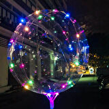 3 Mt Led Işıklı, Çubuklu, 45 cm Şeffaf Balon Seti - 1 Adet